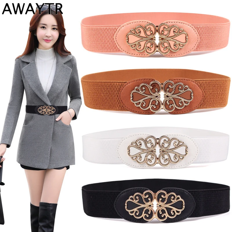 

Awaytr Belt Black Leather Designer Cummerbunds Women Pin Buckle Wide Corset Waistband Belts Wedding Party 9 Colors Accessories