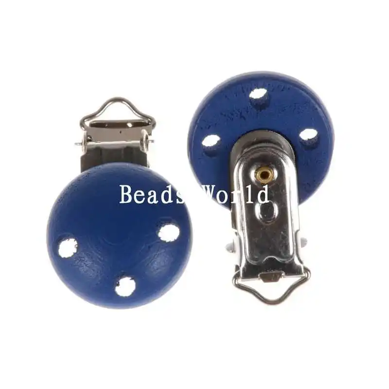 5 Pcs High Quality Blue Three Holes Round Wood Baby Pacifier Clip Holders Kids Feeding Cute Infant Soother Clasp 45x29mm | Дом и сад