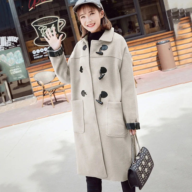 

Winter Medium-Long Loose Thickless VINTAGE horn button Women's Coat