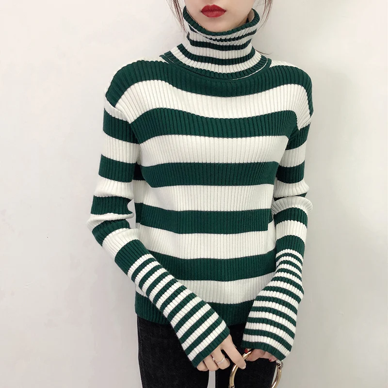 Женский трикотажный свитер с высоким воротником Топ длинным рукавом