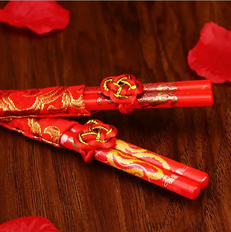 Hot sell 500pcs/lot Wood Chinese chopsticks printing both the Double Happiness and Dragon Wedding favor | Дом и сад