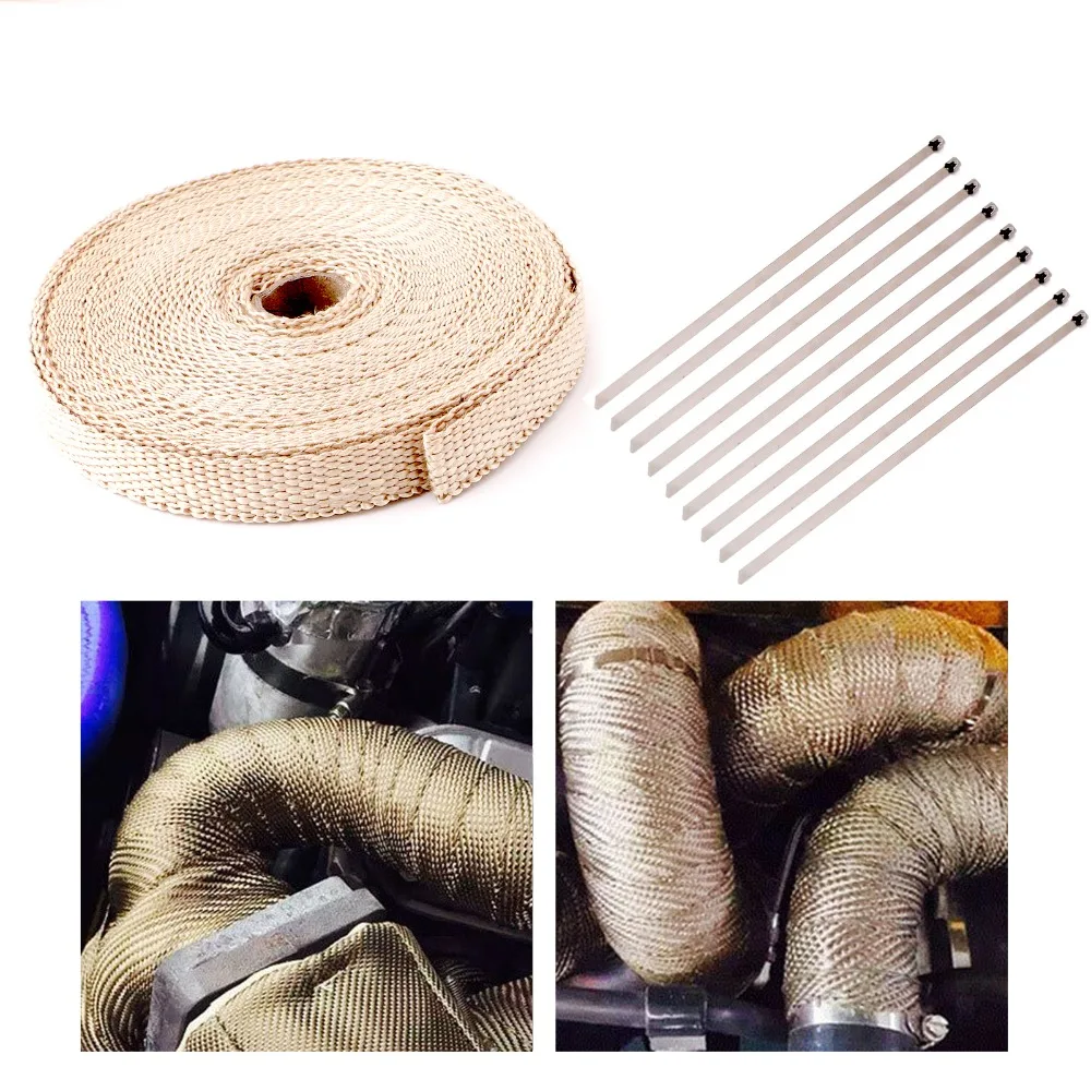 Areyourshop Car 4/5&quot 50Ft New Fiberglass Exhaust Header Pipe Heat Wrap Tape + 10 Ties Kit Auto accessories | Автомобили и