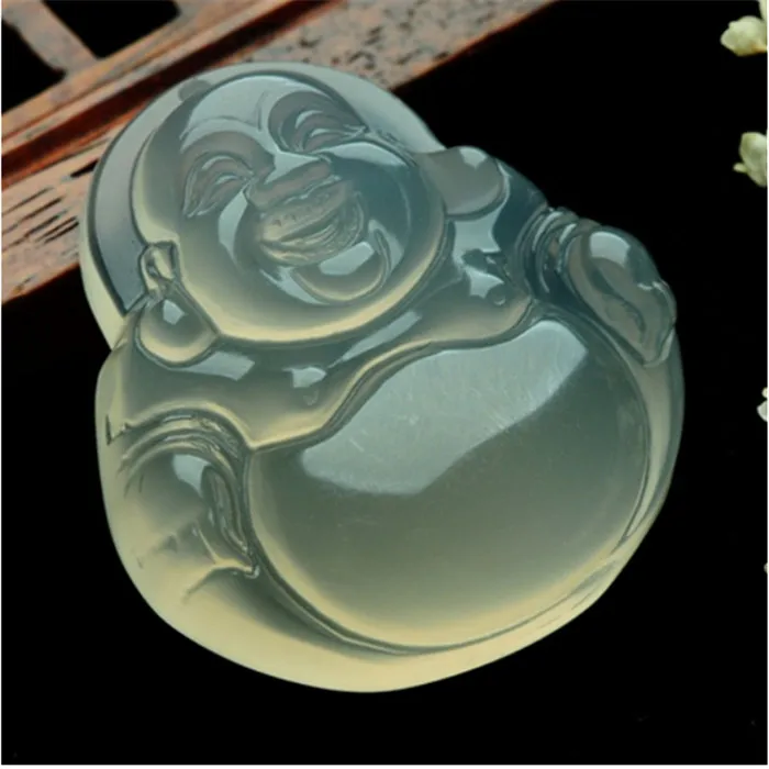 Натуральный ледяной прозрачный белый резной амулет Будды на удачу кулон