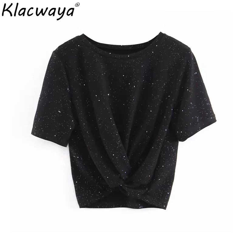 Женская классическая короткая рубашка Klacwaya Повседневная футболка со стразами в