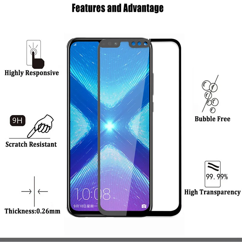 Закаленное стекло на honor 8 llite для huawei 8x 8c Защитное экрана honer light 8lite x huawey защитное