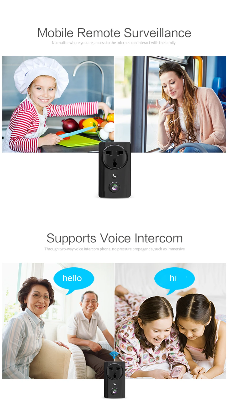YuBeter 1080P WiFi домашняя камера безопасности 2MP IP Беспроводная камера с разъемом питания 2 в 1 CCTV камера ночного видения двусторонняя связь