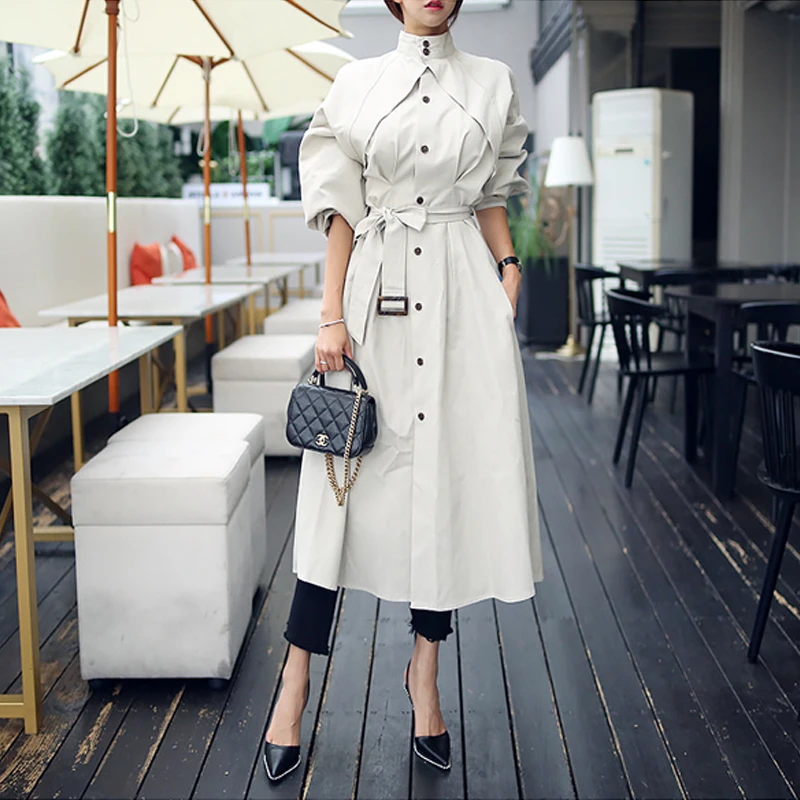 

new high quality women Trench jacket fashion elegant loose a-line trench coat professional temperament outdoor warm long trench