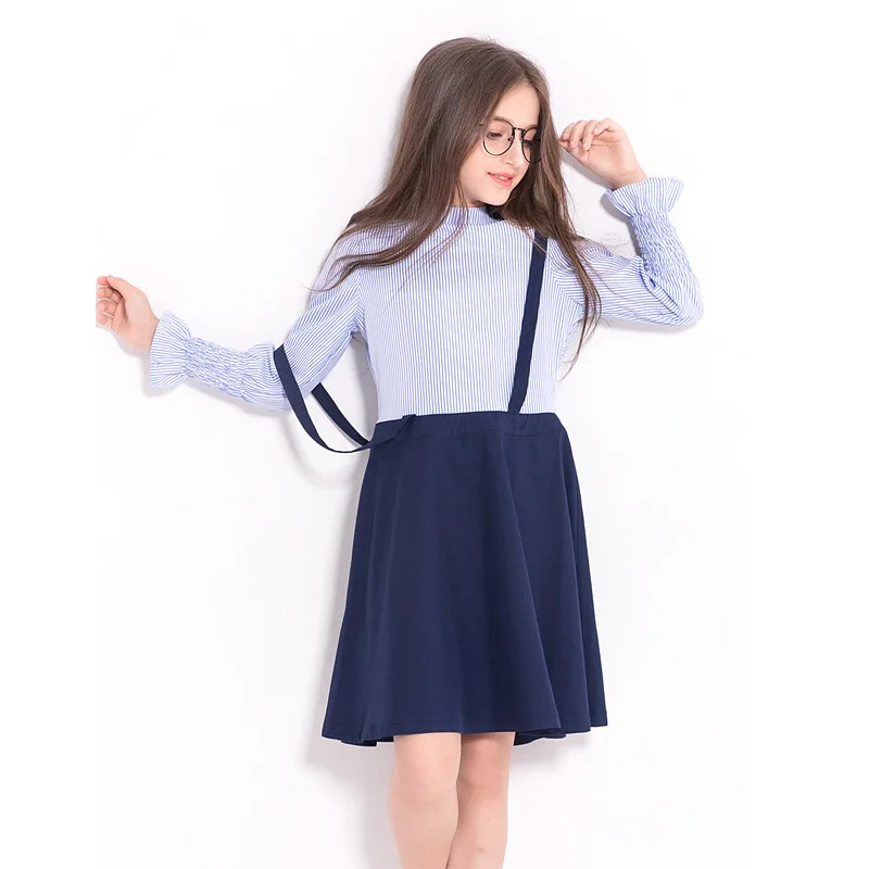 4-13y School Style Princess Dress Stripe Suspender Shirt 2018 Fashion Girl Casual Dresses Children Party Rapunzel Clothes |
