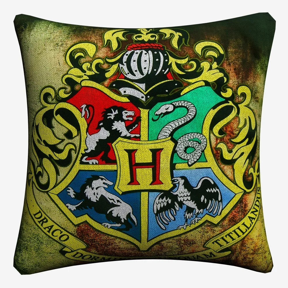 Школьная наволочка из хлопка и льна с классическим логотипом Hogwarts 45x45 см для