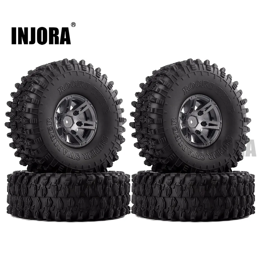Grey Injora 4 шт 1," обод колеса, фитинги и 1,9 резиновые шины Набор для 1/10 RC комплект автомобильных принадлежностей для передней и задней оси SCX10 90046 RC автомобилей Запчасти - Цвет: Grey