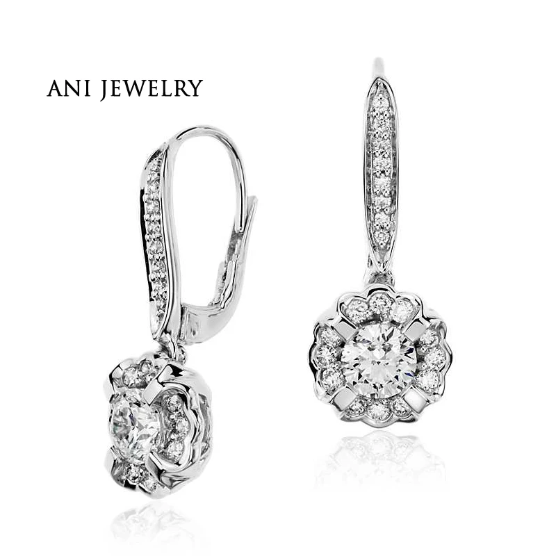 Женские серьги-капельки в форме цветка 18 К белого золота 2 22 карат Сертификат I/SI1 |