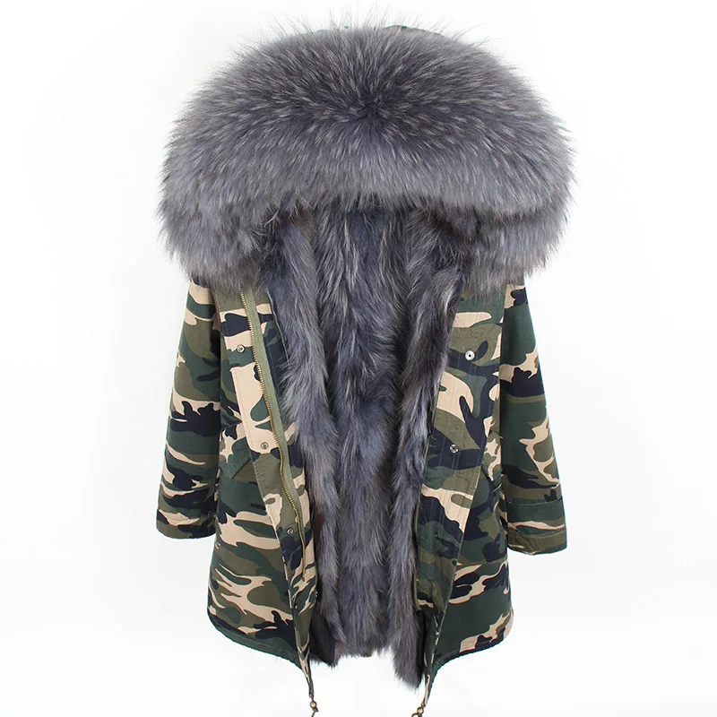 MAOMAOKONG Natural Raccoon Fur Collar Winter Coat Remove Liner Slim Jacket Fur Coat Woman Parkas Female Clothes enlarge