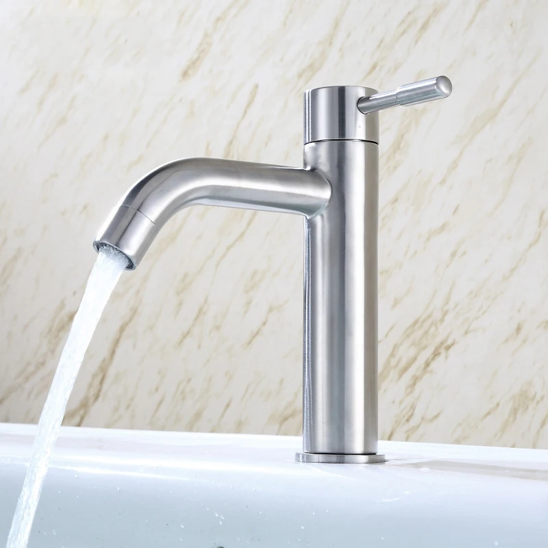 

Bathroom Basin Sink Faucet Stainless Steel Single Handle Crane Kitchen Tap Single Cold Water Tap Deck Mounted Household Supplies