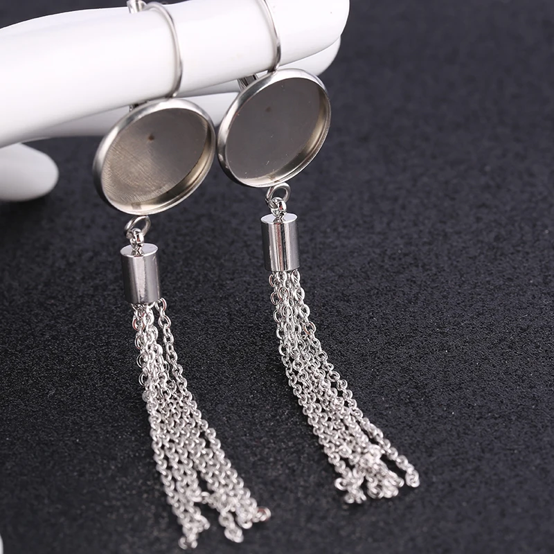 onwear 5pairs 16mm cabochon earring base blanks stainless steel lever back findings with metal tassels diy accessories | Украшения и