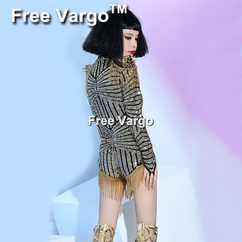 Burning Man Drag queen комбинезон с заклепками и кисточками для женщин, наряд с блестками и бахромой, карнавальный костюм, сценическое боди, одежда для знаменитостей Dj Show