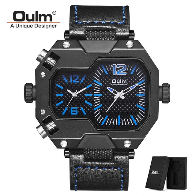 C3(with box) Oulm часы мужские спортивные квадратные кварцевые мужские часы, наручные часы лучший бренд Роскошный кожаный ремешок водонепроницаемые часы Relogio Masculino - Цвет: C3(with box)