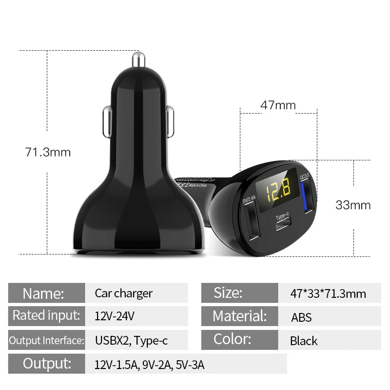 Разветвитель USB Type c для зарядки автомобильного прикуривателя светодиодный