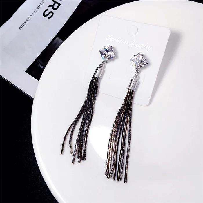 2017 Новая мода женский черный цепи кисточкой квадрат Кристалл мотаться Bijoux Для