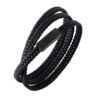 fashion men women jewelry multilayer braided leather bracelet stainless steel magnetic buckle wrap bracelets hand chain ph512