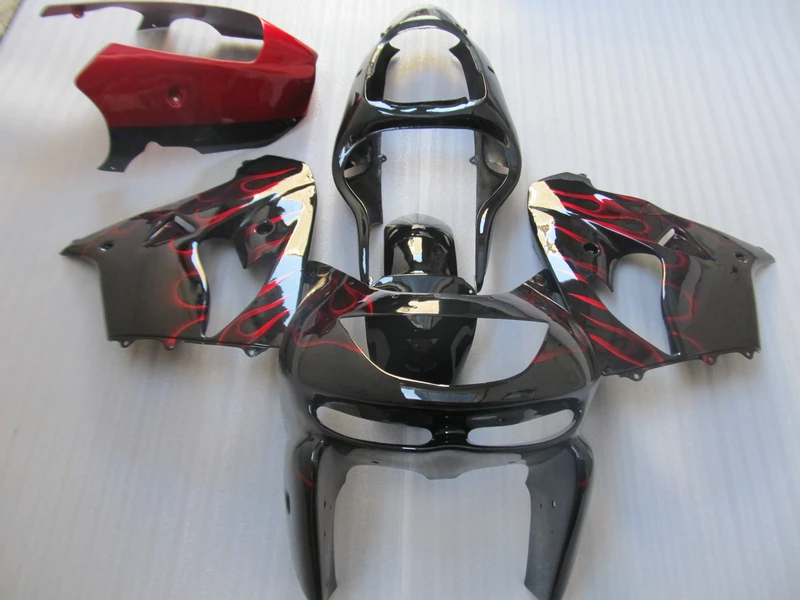 

Aftermarket bodywork fairing kit for Kawasaki ZX9R 98 99 red flames black fairings set ZX9R 1998 1999 N109