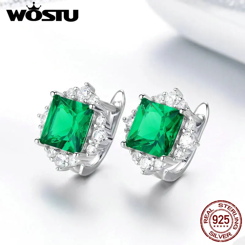 WOSTU New Fashion 925 Sterling Silver Green Aurora Stud Earrings Small Zircon For Women Wedding Vintage Jewelry DXE540 | Украшения и