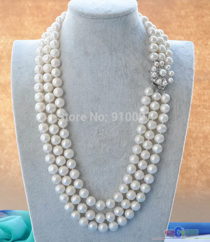 &gt&gt&gt3ROW 22&quot 8-9mm ROUND WHITE FRESHWATER PEARL NECKLACE | Украшения и аксессуары