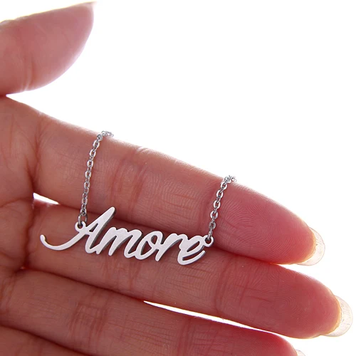 Amore Name ожерелье для женщин кулон с надписью золотой цвет нержавеющая сталь