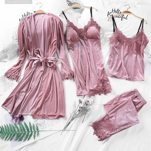 Fdfklak осень 2020 Золотая Бархатная Домашняя одежда из 4 предметов для женщин