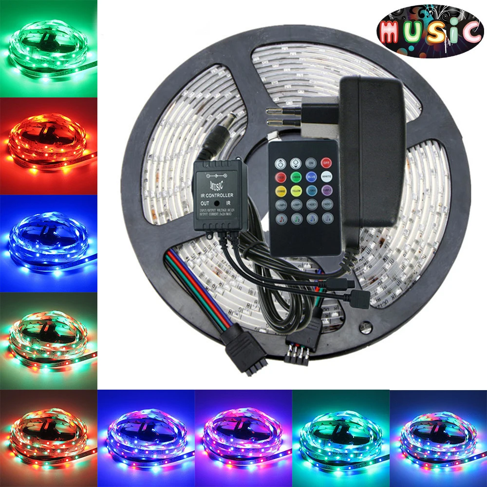 Светодиодный ленточный светильник SMD 2835 RGB 5 м/10 м Полоска датчик звука гибкая