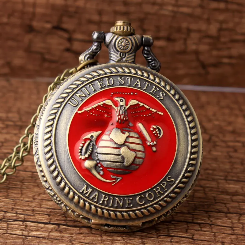 Часы мужские с красным циферблатом бронзовые Кварцевые карманные ретро часы