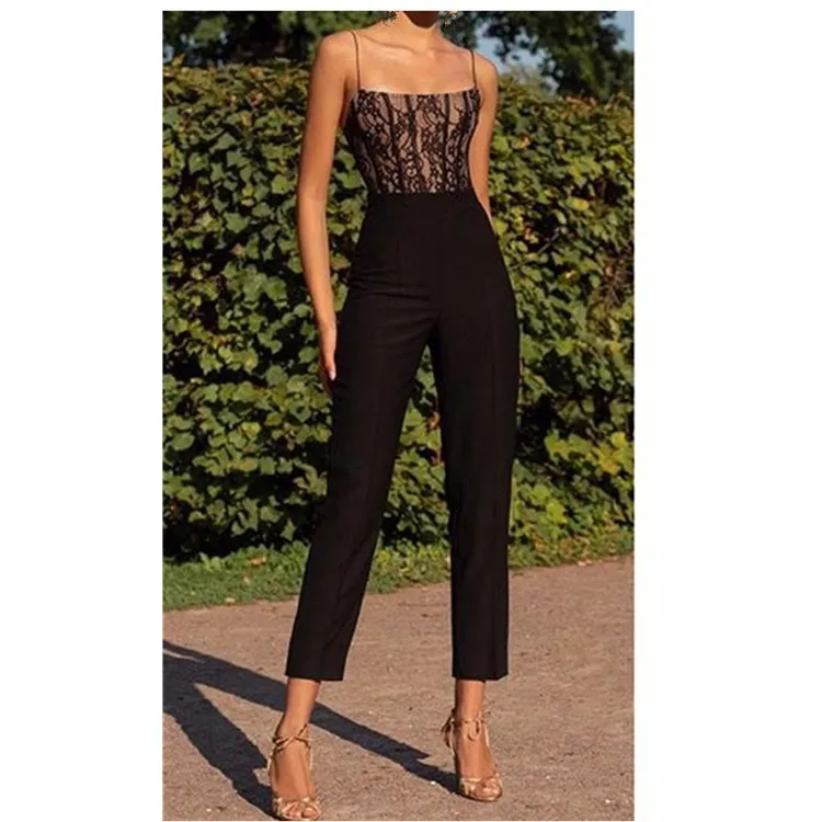 Женский комбинезон без рукавов Клубная одежда сексуальный кружевной для