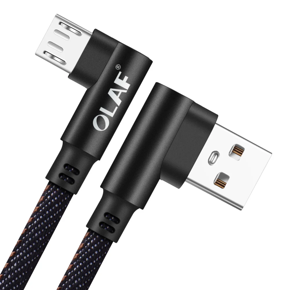 Black Олаф Micro USB кабель 90 градусов 2 м 3 м Быстрая зарядка кабель для samsung huawei Xiaomi Micro USB кабель для передачи данных для телефона Android - Цвет: Black