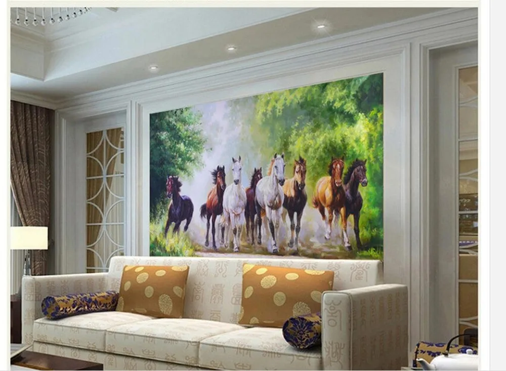 3d обои Лесной фон роспись восемь лошадей живые украшение для дома|wallpaper home decor|living