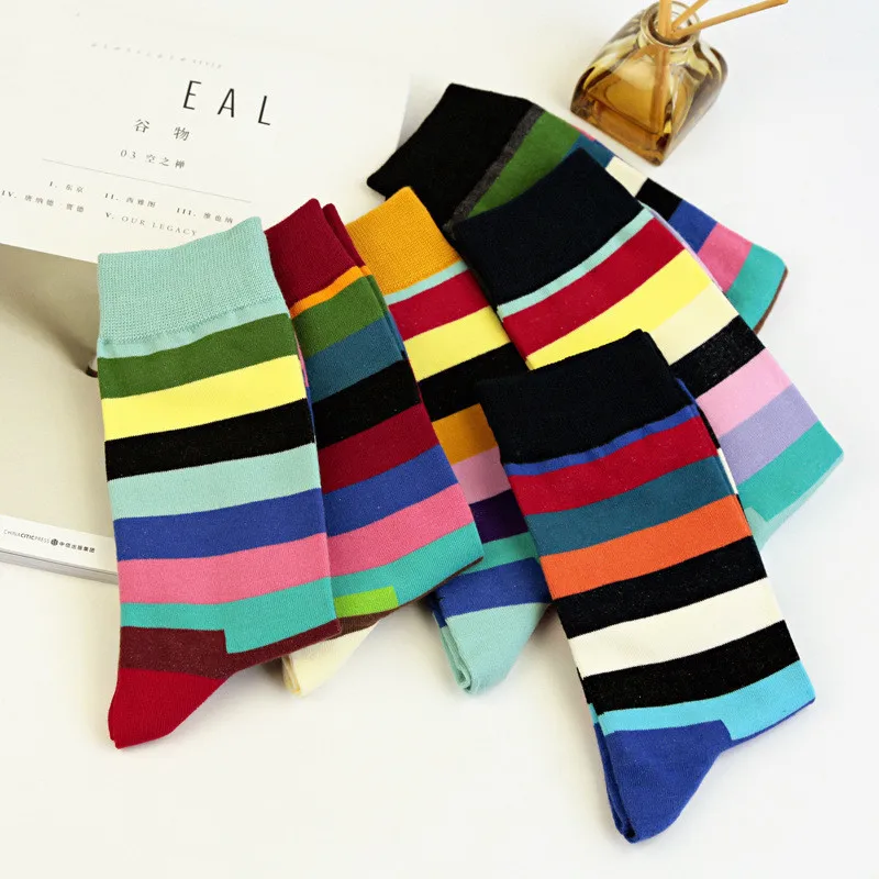 3 пара/лот мужские носки фирменного дизайна цветные в полоску мягкие теплые
