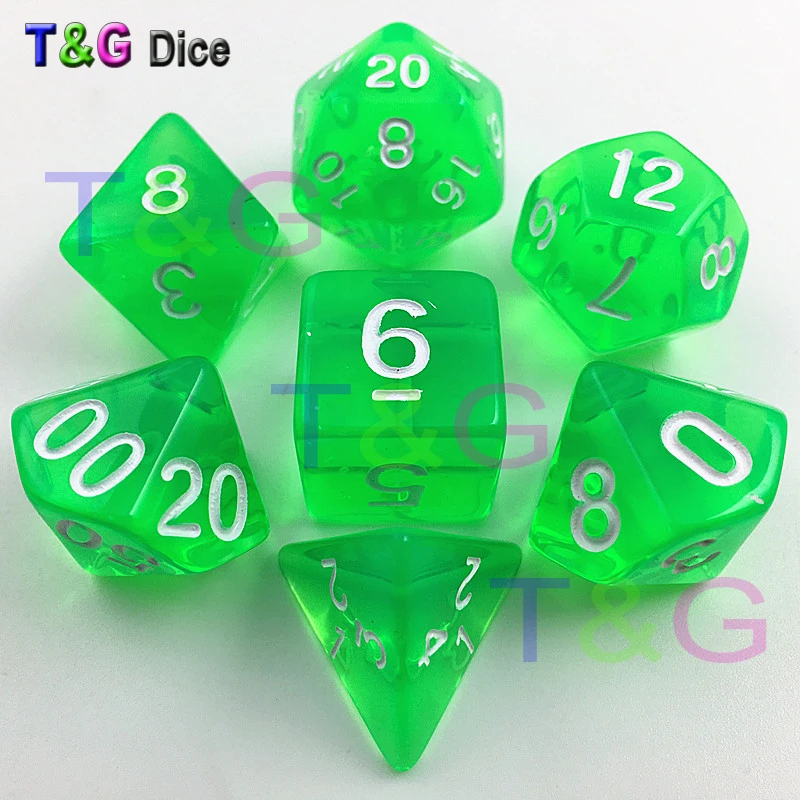 T & G кости 7 шт./лот высокое качество зеленый прозрачный D4 6 8 10 10% 12 20 набор правил
