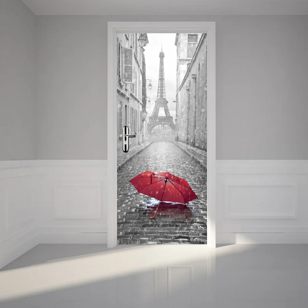 Door Stickers Home Decor Sticker 3d Rainy Umbrella Theme 77x200cm Mural Decal Bedroom Decoration Wall Sticker