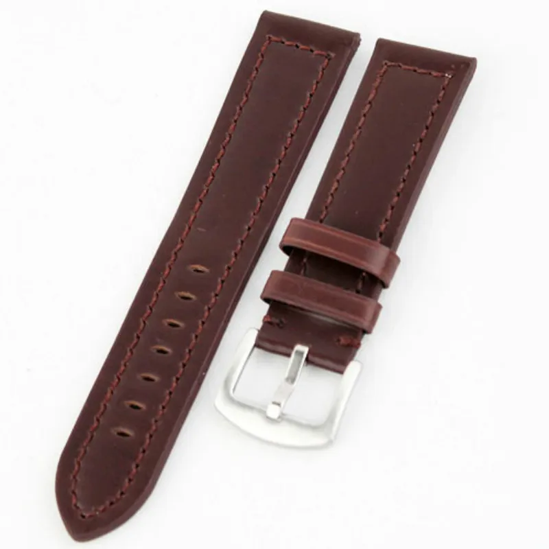 Коричневый/черный гладкий матовый кожаный ремешок для часов широкая застежка