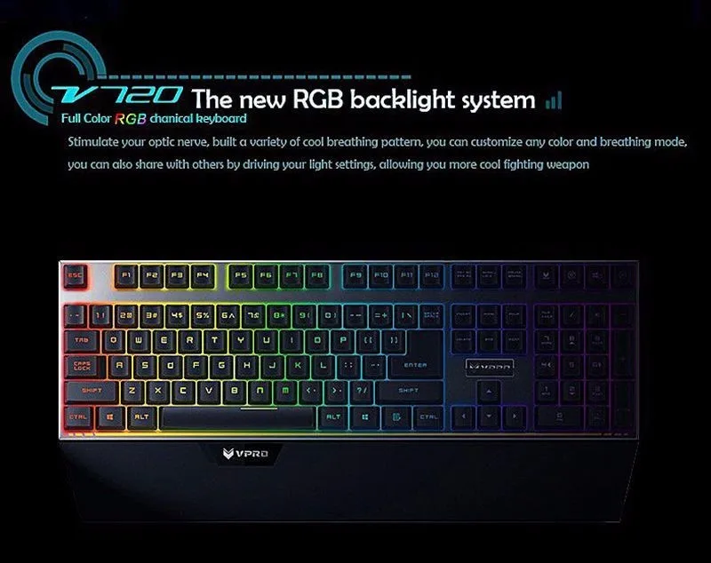 Rapoo V720 RGB подсветка Механическая игровая клавиатура 108 клавиш N-Key rolllover механический переключатель компьютерная игровая клавиатура