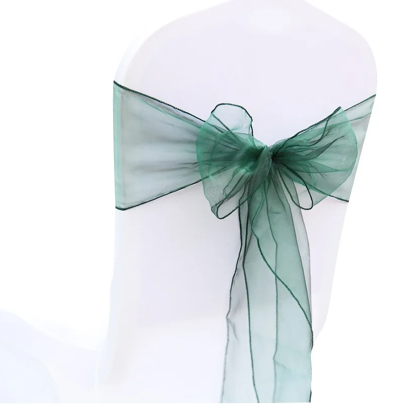 dark green Чехлы с бантом для стула из органзы, тюлевые пояса для свадьбы, памятные события и вечерние банкетные рождественские украшения, наружные Свадебные лужайки - Цвет: dark green