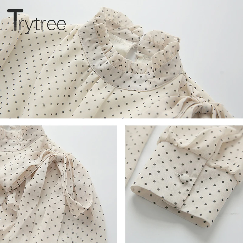 Винтажное платье в горошек Trytree женские платья с длинным рукавом и бантом до
