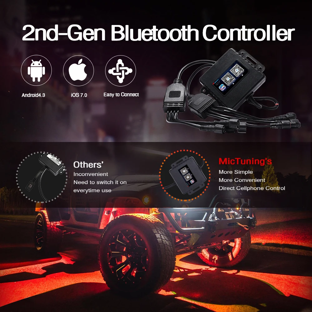 Улучшенный светодиодный RGB-светильник MICTUNING 2nd-Gen с 8 подсветками управлением
