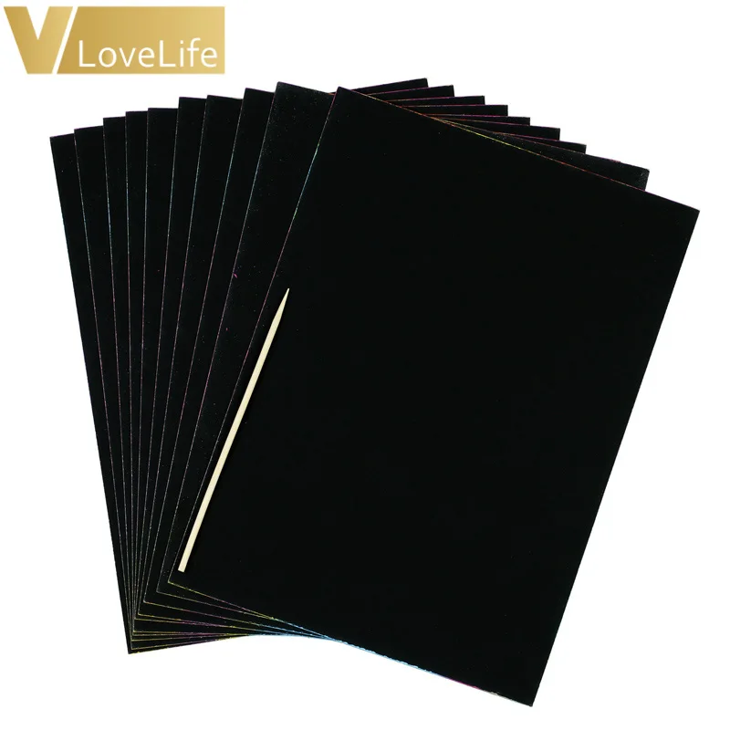 10pcs/lot 26*19cm Magic Color Scratch Art Paper Coloring Cards Available On Both Sides Scraping Drawing Toys For Children | Дом и сад