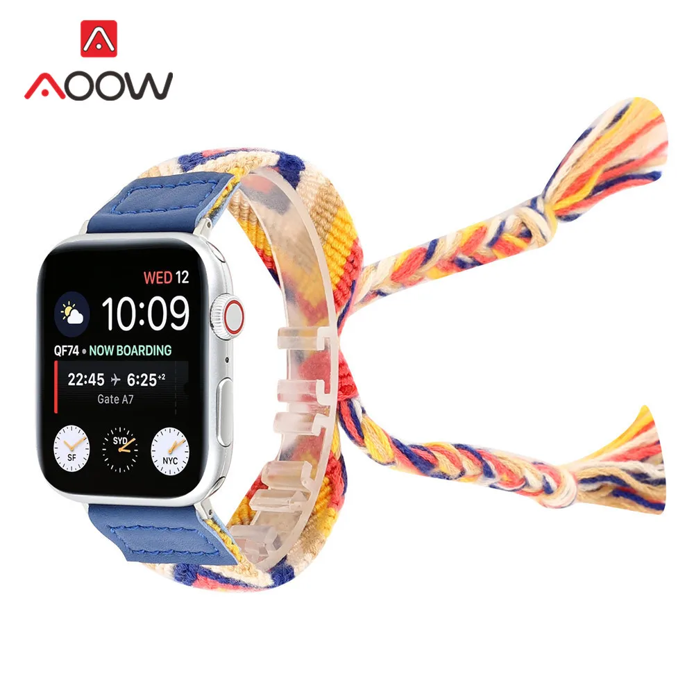Строчный ремешок для Apple Watch 40 мм 44 38 42 регулируемый браслет в народном стиле часов