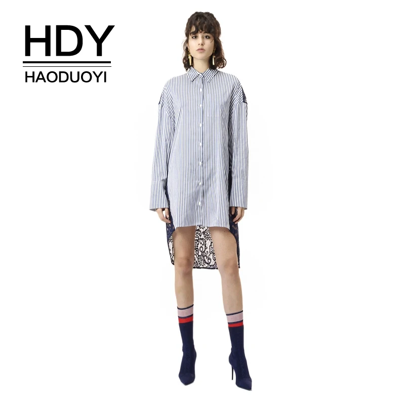 Haoduoyi женское Полупрозрачное кружевное контрастное платье рубашка с длинным