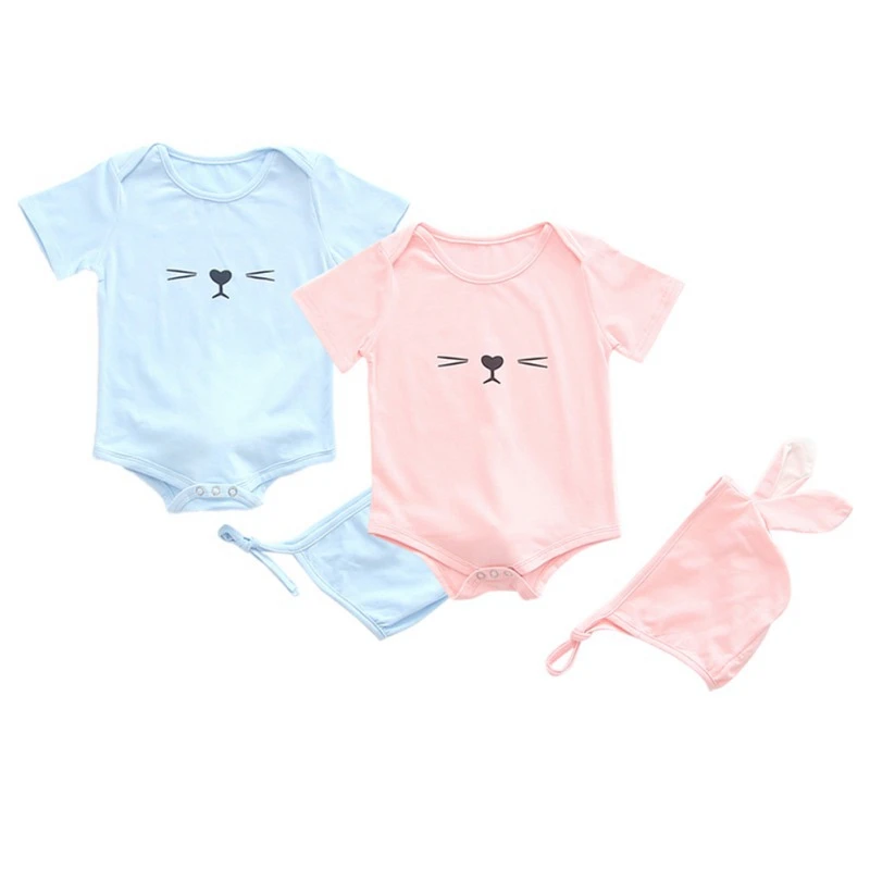 Summer Baby's Set for Boy Girl Cotton Cartoon Pattern Infant Short Sleeve Jumpsuit+Hat Newborn Romper Infants | Детская одежда и