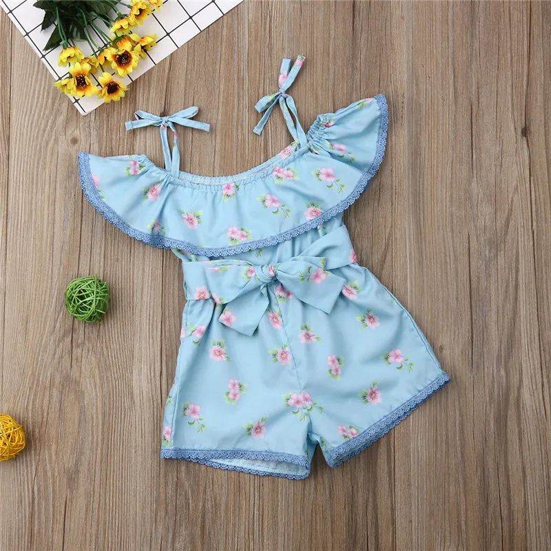 Милый Летний комбинезон с цветочным рисунком для маленьких девочек голубой