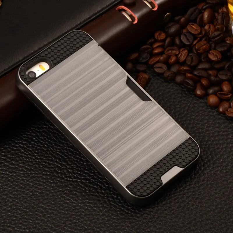 For iphone SE Stylish PC + TPU Design Case 5 5S 5G iphone5 Hybrid Wire Drawing Cover With Card Slot Phone Protect Bag |
