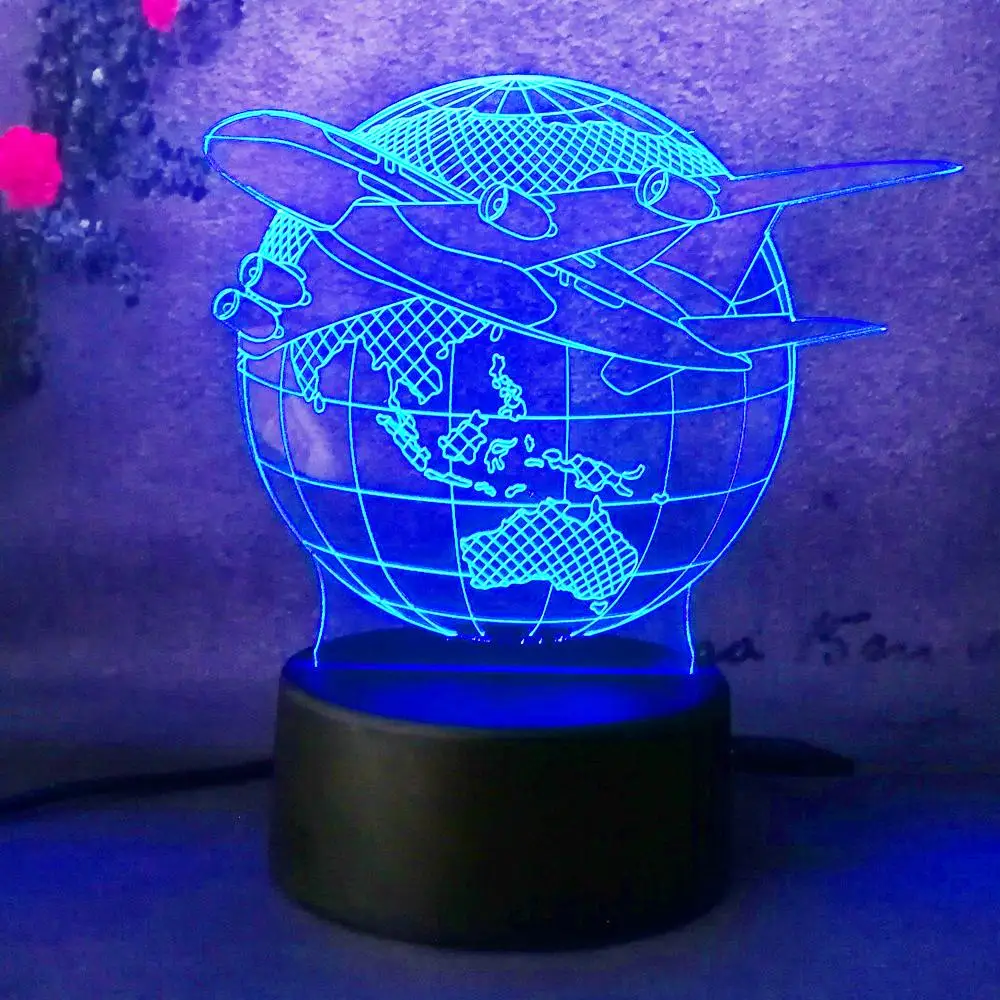 3D Lampara ночник лампа земной план самолет Глобус земля 7 цветов Изменение ребенок
