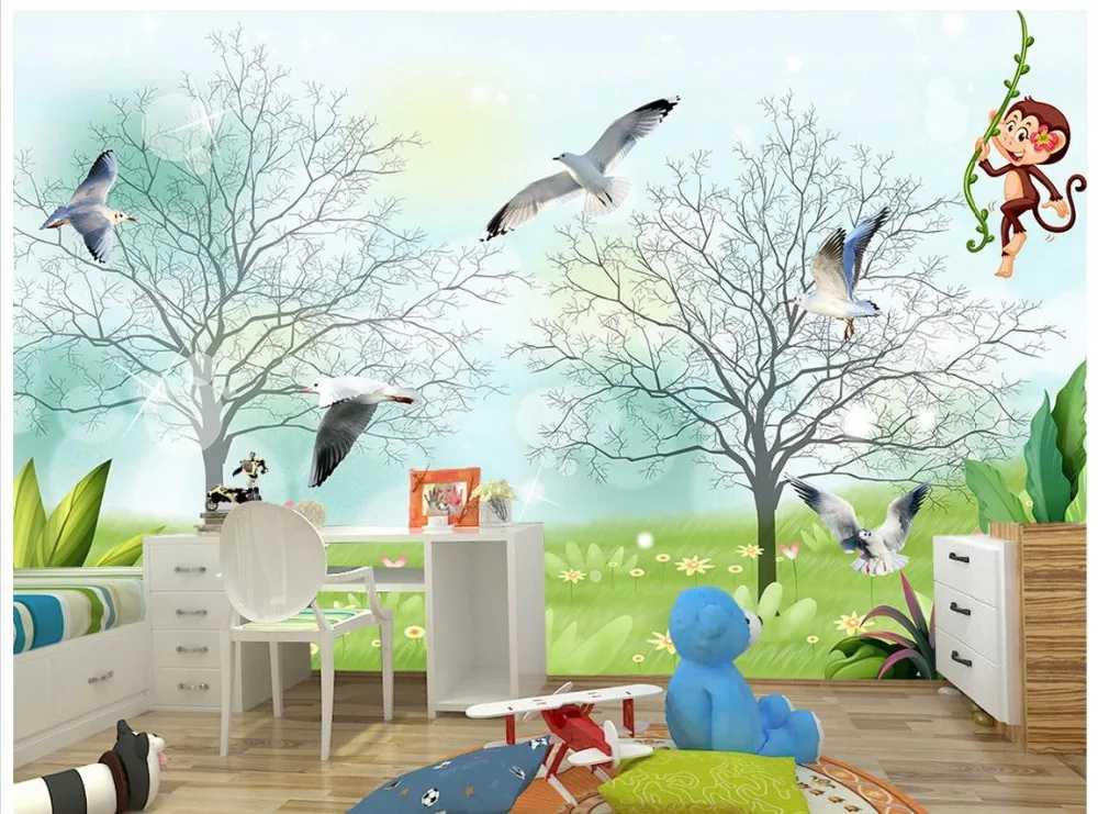 

Custom 3d wallpaper for walls 3 d wall murals wallpapers Animal world woods bird kid room background wall decoration painting