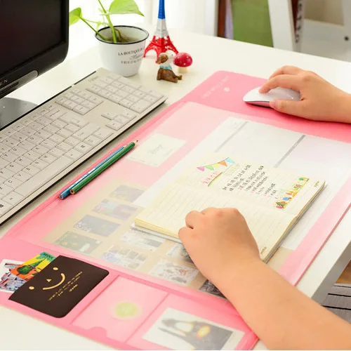 Kawaii Large PVC waterproof Desk pad Multi-function desktop organizer stationery holder mouse pad writing pad office supplies - Цвет: pink